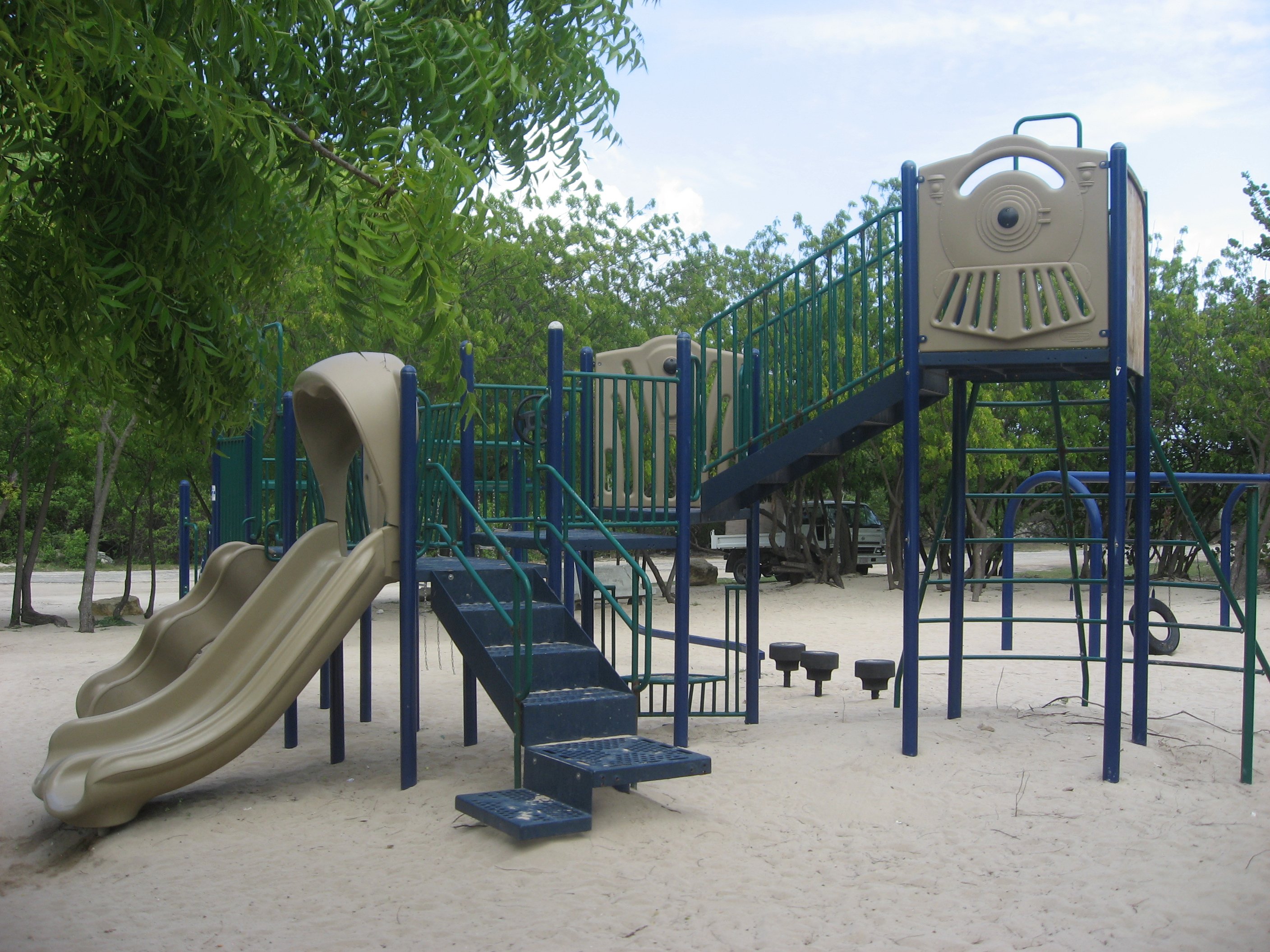 A great slide for summer, she may even be able to handle the stairs herself.